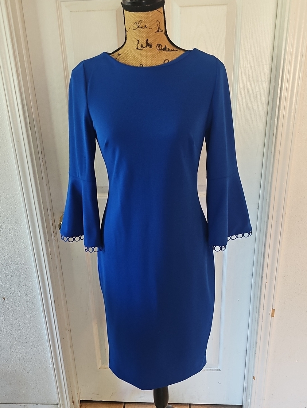 Calvin Klein Cobalt Blue Bell-Sleeve Sheath Dress